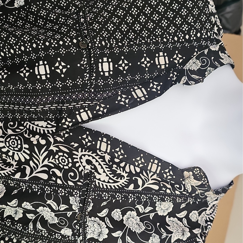 Blush Black White Floral Sleeveless VNeck Knee Dress Waist Woman 2X Work Summer - Picture 7 of 8